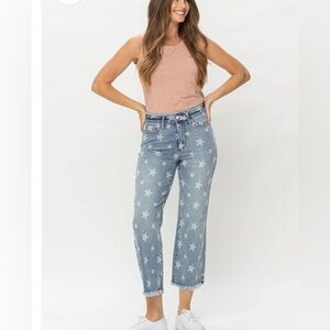 Judy Blue HIGH WAIST STAR PRINT CROPPED STRAIGHT